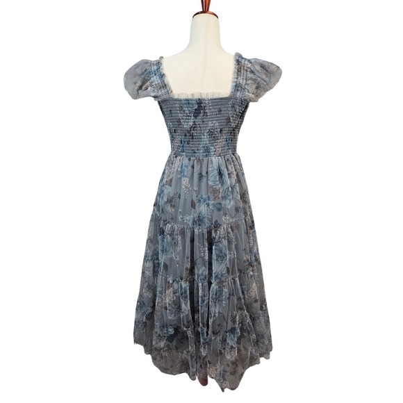 Baltic Born Clementine Floral Tiered Dress Small Mesh Smocked Milkmaid Fairy - Picture 3 of 16